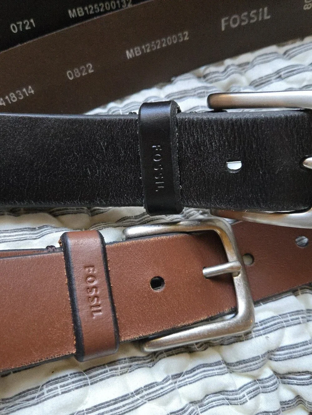 Fossil Men's Leather Belts - Black and Brown, SIZE 32